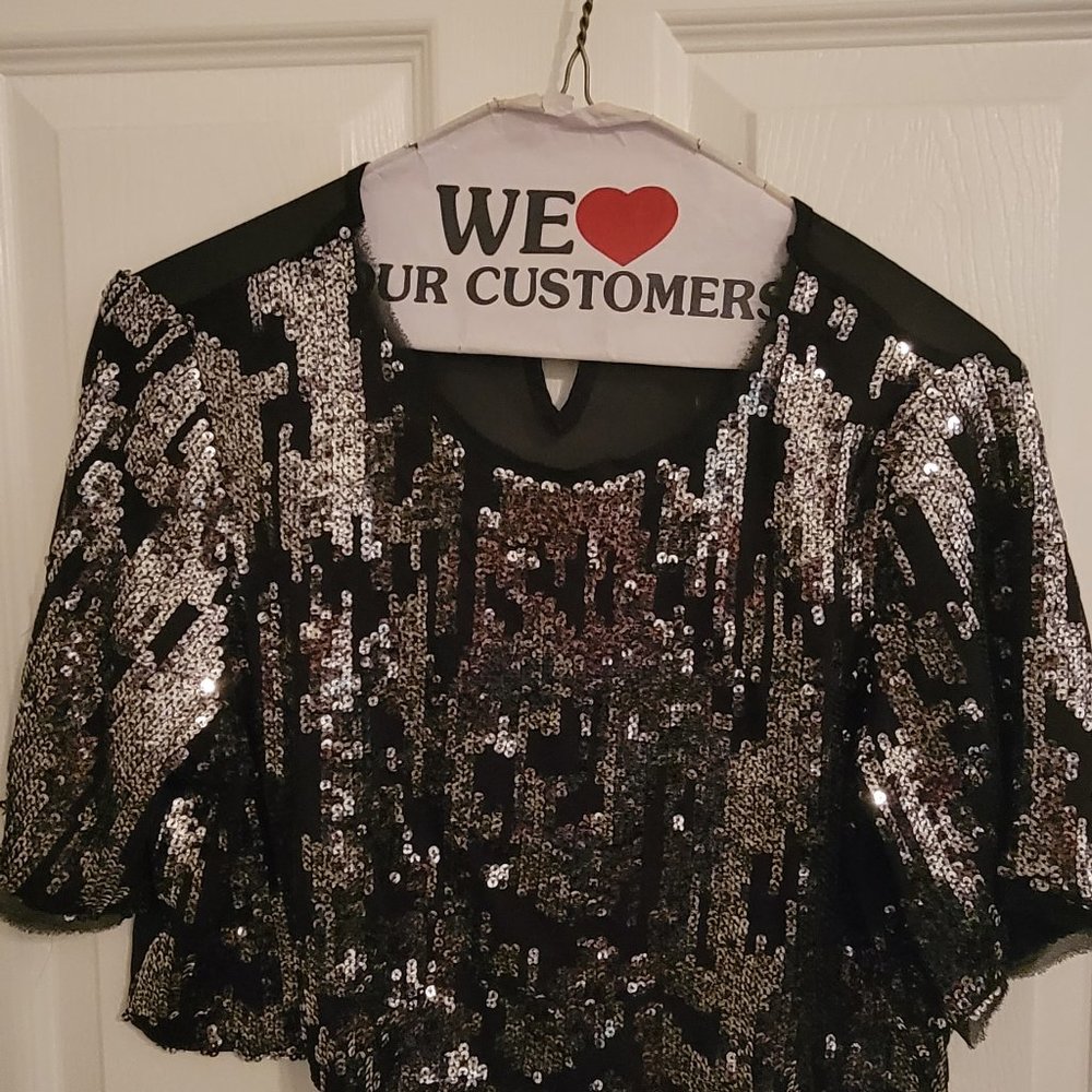 Black and silver sequence crop top